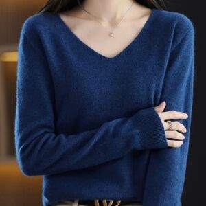 Blue 100% wool v neck sweater, medium, $35.